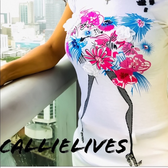 Callie Can Can: Rhinestone Embellished Floral Top - Picture 4 of 8